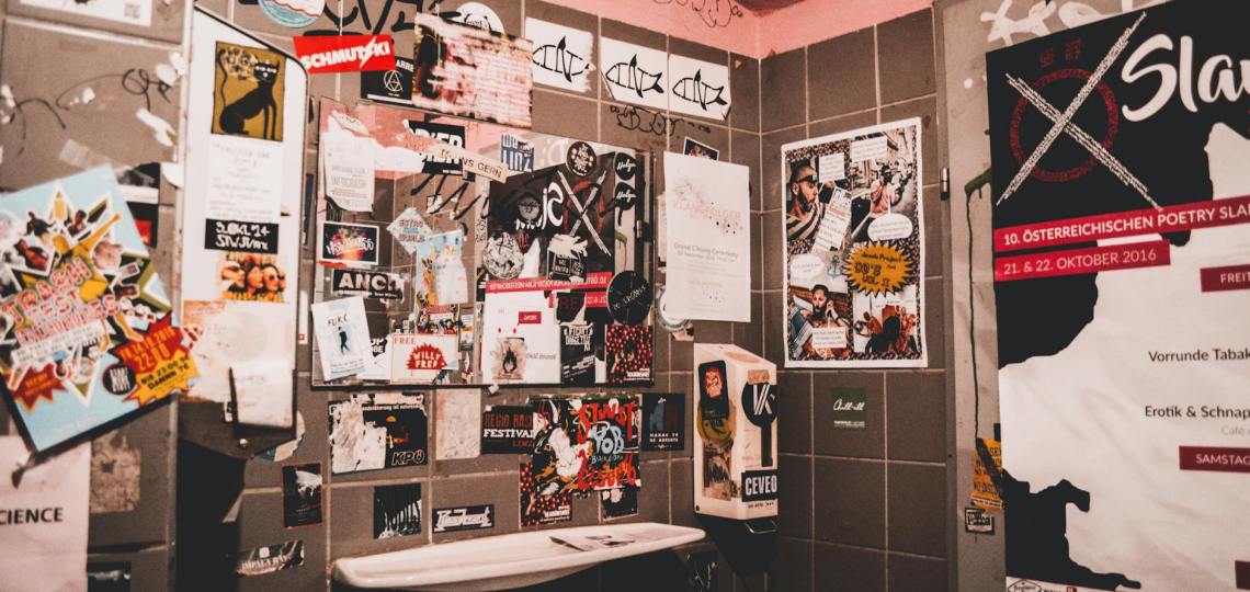 gray ceramic toilet with poster lot