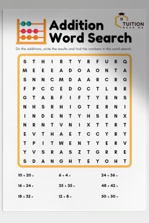 Worksheets: Addition Word Search for Primary 1 & 2