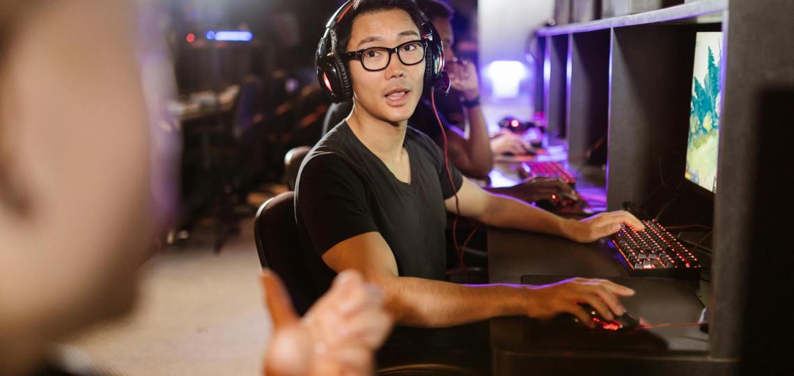 man playing computer game