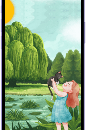 Girl and cat cartoon