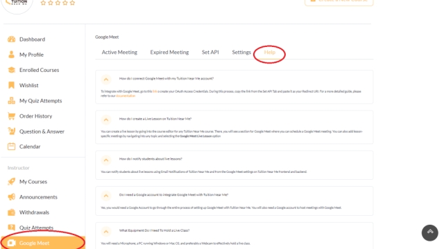 Updated Help Section for Google Meet Integration with Tuition Near Me