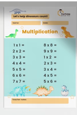 Dinosaurs Multiplication Worksheet